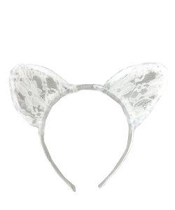 Flower Laced Ear Halloween Headband HN400156 WHITE